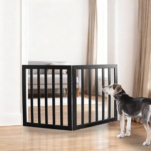 ZJSF Freestanding Indoor Dog Gate for House Foldable Wood Black Puppy Gate for Doorways Pet Gate for Stairs Extra Wide Pet Fence 24 Height 2 Panels