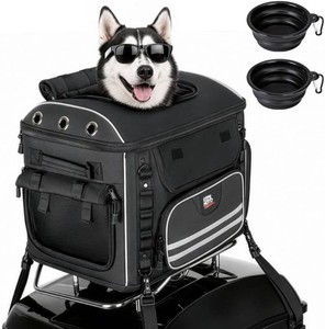 $150 KEMIMOTO Motorcycle Dog Carrier Reinforced for Medium Dogs Up to 28 lbs  Pet Carrier with Rain Cover for Motorcycle Rear Seat & Luggage Rack, Adjustable Straps, Breathable Large Mesh Zip Opening