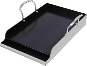 Utheer Compact Ceramic Nonstick Griddle, Stainless Steel Easy-Clean  Camping BBQ and stovetop meals, releases eggs and burgers, 16.5 x 10 plate works on gas grill charcoal grill cooktop