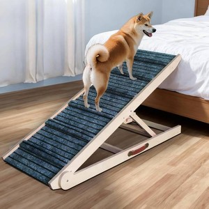 $120 ZJSF Dog Ramp for Bed,Foldable Wooden Portable Non-Slip Dog Ramp for Couch,Small to Large Pet Ramp for Cars,Stairs with High Traction Mat,6 Adjustable Height from 13.5 to 30,Supports up to 230lbs