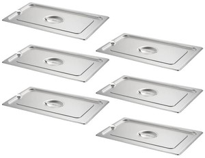 CURTA 6-Pack Full Size Slotted Steam Table Pan Covers with Handle, NSF Certified 188 Stainless Steel Hotel Pan Lids for Catering, Buffet, Restaurant, Commercial Kitchen, Dishwasher Safe
