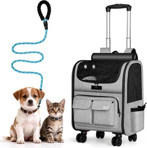 MGB Large Pet Carrier, Foldable Rolling Dog Carrier with Removable Wheels, Cat Rolling Bag 21.3x15x12.2 for 2 Cats & 1 Dog for Travel, Outdoor, Vet Visits, Camping, Indoor. Gray (Not for Airline)