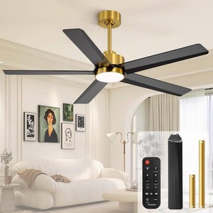 $149 Conciseer 52 Inch Ceiling Fans with Lights and Remote for Bedroom Living Room Kitchen Office, IndoorOutdoor Use, 3CCT Dimmable, 5 Blades 6 Speed Reversible Quiet DC Motor, GoldBlack