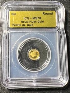 1200TH TROY OZ .999 FINE GOLD ROYAL FLUSH ROUND ICG MS70