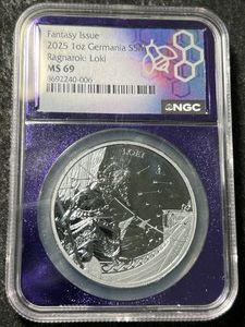 1 TROY OZ .999 FINE SILVER GERMANIA ROUND NGC MS69
