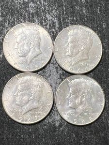 4 US 40% SILVER KENNEDY HALF DOLLARS 1965-1969