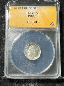 1958 US PROOF ROOSEVELT DIME ANACS PF68
