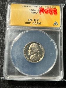 1964 US PROOF JEFFERSON NICKEL ANACS PF67 OBV DCAM