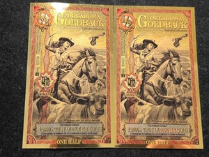 2 OKLAHOMA GOLD BACKS 12000TH TROY OZ 24K GOLD EACH