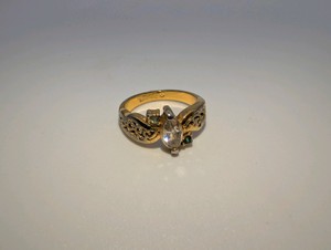 18k GE Gold Plated marquise-cut stone ring, size 6.75, 3.6grams