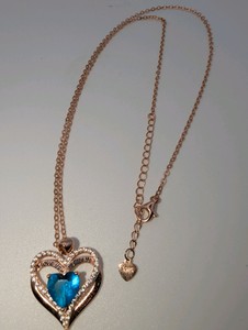 18k Rose Gold Plated 925 Sterling Silver Aquamarine Heart Necklace, 6.1grams
