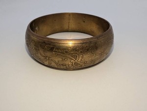 Vintage Floral Etched Brass Bangle Bracelet, 8, 31.3grams