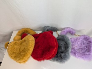 Set of 4 Heart Shaped Faux Fur Purses-New