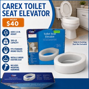 MSRP $40 Carex Toilet Seat Elevator for Standard Round Toilets  Adds 3.5 In. Height, 300-Lb Capacity  Supports Easier Sitting and Standing