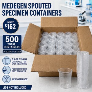 MSRP $162 New Open Box Case of 500 Medegen Clear Spouted Specimen Containers  6.5 Oz190 mL Graduated Polystyrene Cups for Easy Measuring and Transfer  Lids Not Included