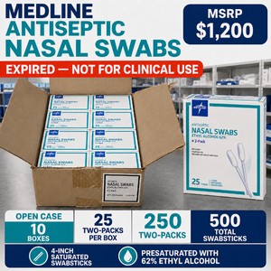 MSRP $1,200 Case of Medline 62% Ethyl Alcohol Antiseptic Nasal Swabs  10 Boxes, 250 Two-Packs, 500 Total 4-In. Saturated Swabsticks Expired