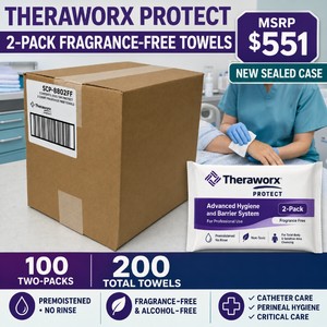 MSRP $551 New Sealed Case of 100 Theraworx Protect Fragrance-Free Towel 2-Packs  200 Total Premoistened, Alcohol-Free No-Rinse Towels for Professional Hygiene