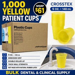 MSRP $61 Crosstex Case of 1,000 Yellow 5-Oz Plastic Patient Cups  Embossed Grip, Double-Rolled Lip and Thick-Wall Strength  Bulk Dental and Clinical Supply