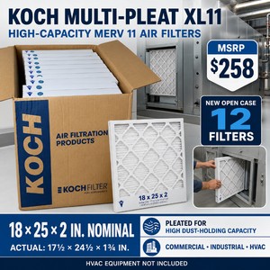 MSRP $258 New Case of 12 Koch Multi-Pleat XL11 High-Capacity MERV 11 HVAC Air Filters  18  25  2 In. Nominal  Commercial and Industrial Air Filtration