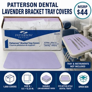 MSRP $44 Open Box of 1,000 Patterson Dental Lavender Size B Bracket Tray Covers, 8.5  12.25 In.  Durable Low-Absorbency Paper Liners for Ritter-Style Dental Instrument Trays