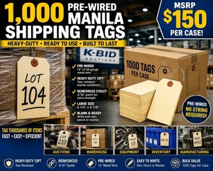 MSRP $150 New Case of 1,000 Heavy-Duty Pre-Wired Manila Shipping Tags, 6� x 3 In.  Reinforced Tear-Resistant Eyelets  Ready to Use for Auctions, Warehouse Inventory, Equipment, Retail, and Industrial Use
