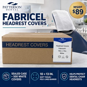 MSRP $89 Case of 500 Patterson Dental Fabricel White Headrest Covers, 10 x 13 In.  Soft TissuePoly-Lined Barriers Help Protect Dental Chair Headrests