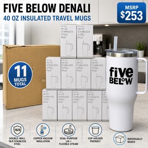 MSRP $253 New Lot of 11 Five Below Denali 40 Oz Matte-White Insulated Stainless-Steel Travel Mugs  Copper Vacuum Insulation  Lids, Flexible Straws and Handles