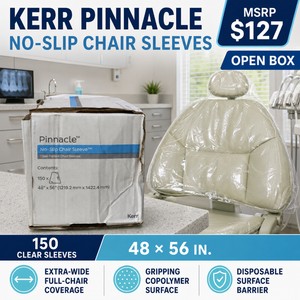 MSRP $127 Open Box of 150 Kerr Pinnacle No-Slip Clear Dental Chair Sleeves  48  56 In. Extra-Wide Full Covers with Gripping Copolymer Surface  Reduces Cleanup and Disinfectant Use