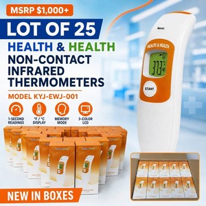 MSRP $1,000 New Lot of 25 Health & Health KYJ-EWJ-001 Non-Contact Infrared Forehead Thermometers  1-Second Readings  °F°C Display, Memory Mode, and 3-Color LCD  For Medical Clinics, Schools, Offices, Senior Care, First Responders, and Resale