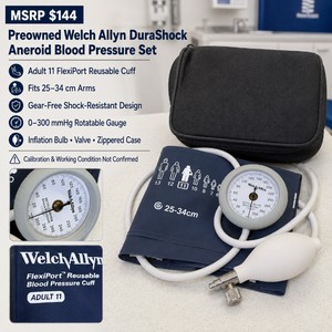 MSRP $144 Preowned Welch Allyn DuraShock Aneroid Blood Pressure Set With Adult 11 FlexiPort Reusable Cuff and Zippered Case  Fits 2534 cm Arms  Gear-Free Shock-Resistant Design