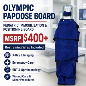 MSRP $400 Olympic Medical Olympic Papoose Board Pediatric Immobilization &amp Positioning Board with Restraining Wrap  Ideal for X-Ray, Imaging, Emergency Care, ENT, Ophthalmology, Wound Care &amp Minor Procedures