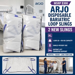 MSRP $300 New 2 Arjo MFA8010-XL Disposable Bariatric Loop Slings XL Rated 1000 lb (454 kg) Patient Lift Transfer Slings for Hospitals, Nursing Homes, Rehabilitation, Long-Term Care &amp Safe Patient Handling