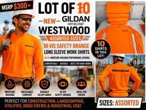 MSRP $300 10 New Gildan DryBlend� Westwood Mens Hi-Vis Safety Orange Long Sleeve Work Shirts, Mixed Sizes, 5050 Moisture-Wicking Performance Apparel for Hunting, Landscaping, Utilities, Road Crews & Construction