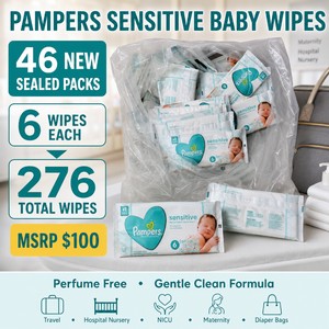 MSRP $100 NEW 46 Pampers Sensitive Baby Wipes Individually Sealed Travel Size Packs with 6 Wipes Each, Perfume Free, Gentle Clean Formula for Newborns, Hospital Nursery, NICU, Labor &amp Delivery, Maternity, Diaper Bags &amp Infant Care