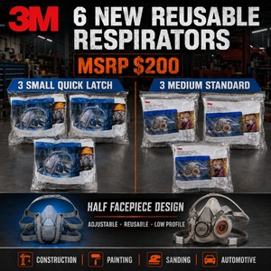 MSRP $200 NEW 6 3M Half Facepiece Reusable Respirators Including (3) 6501QL Quick Latch Small Model 49488 &amp (3) 6200 Medium Model 07025 Respiratory Protection Masks for Industrial Safety, Construction, Painting, Sanding, Automotive &amp PPE