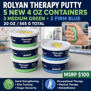 MSRP $100 NEW 5 Rolyan Therapy Putty Hand Exercise Putty Includes (3) Medium Green and (2) Firm Blue 4 oz (113 g) Containers for Hand Strengthening, Grip Training, Finger Dexterity, Occupational Therapy, Physical Therapy, Rehabilitation &amp Recovery