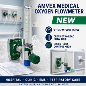 MSRP $145 Amvex Medical Oxygen Flowmeter 0-15 LPM with Ohmeda Quick Connect Wall Outlet Connection Model T15UOD21192 for Hospital Medical Gas Delivery, Respiratory Therapy &amp Clinical Oxygen Administration - NEW Out of Box