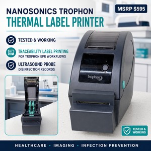 MSRP $595 Nanosonics Trophon Thermal Label Printer Model DT2205 Catalog E8350PA for Trophon EPR Ultrasound Probe High-Level Disinfection System Medical Traceability Label Printing Healthcare Infection Prevention Tested Working
