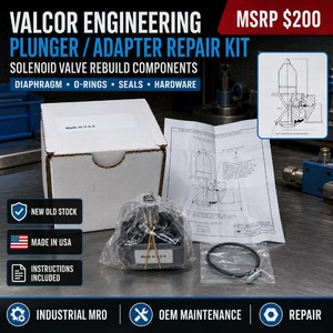 MSRP $200 New Valcor Engineering PlungerAdapter Repair Kit, Made in USA, Complete Solenoid Valve Rebuild Kit With Diaphragm, O-Rings, Seals, Hardware & Instructions for Industrial MRO, OEM Maintenance & Repair, NOS