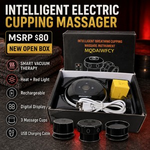 MSRP $80 New Open Box Intelligent Electric Cupping Massager, Rechargeable Smart Vacuum Therapy Device with Heat, Red Light Therapy, Digital Display, 3 Massage Cups &amp USB Charging Cable