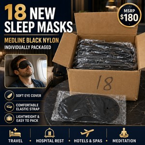 MSRP $180 18 New Medline Black Nylon Sleep Masks, Individually Packaged Soft Eye Covers with Elastic Strap, Ideal for Travel, Hospitals, Hotels, Spas, Air Travel, Meditation &amp Better Sleep