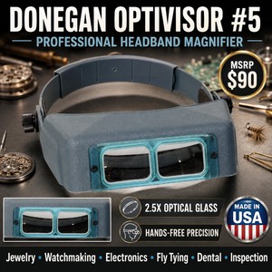 MSRP $90 Donegan OptiVISOR #5 Professional Headband Magnifier, Made in USA, 2.5X Optical Glass Magnifying Visor for Jewelry, Watchmaking, Electronics, Fly Tying, Dental &amp Precision Inspection - Great Condition