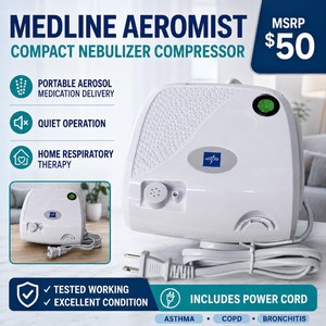 MSRP $50 Medline AeroMist Compact Nebulizer Compressor Portable Aerosol Medication Delivery System for Asthma COPD Bronchitis Home Respiratory Therapy Quiet Operation Includes Power Cord Tested Working Excellent Condition