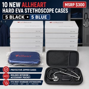 MSRP $300 Lot of 10 New Allheart Hard EVA Stethoscope Carrying Cases (5 Black, 5 Blue), Protective Zipper Cases with Accessory Pocket, Fits Littmann, MDF, ADC, Prestige &amp Most Standard Stethoscopes