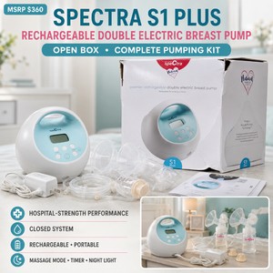 MSRP $360 NEW Spectra S1 Plus Rechargeable Hospital-Strength Double Electric Breast Pump, Closed System, Portable Battery, Massage Mode, Timer, Night Light &amp Complete Pumping Kit - Box Has Damage Everything Inside Undamaged