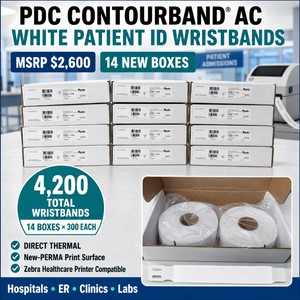 MSRP $2,600 NEW 14 Boxes PDC ContourBand� AC White Patient ID Wristbands, 4,200 Total Direct Thermal Wristbands, New-PERMA Print Surface, Compatible with Zebra Healthcare Printers, Hospitals, ER, Clinics &amp Labs