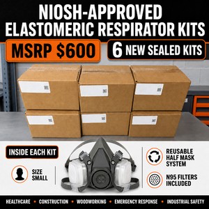 MSRP $600 NEW 6 NIOSH-Approved Reusable Elastomeric Half Mask Respirator Kits with N95 Filters, Size Small, Ideal for Healthcare, Construction, Woodworking, Disaster Preparedness, Emergency Response &amp Industrial Safety, Expired Filters