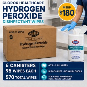 MSRP $180 New Case of 6 Clorox Healthcare Hydrogen Peroxide Cleaner Disinfectant Wipe Canisters, 95 Wipes Each (570 Total), Fast Hospital-Grade One-Step Disinfectant for Medical, Dental, EMS, Veterinary, Labs, Schools &amp Professional Facilities