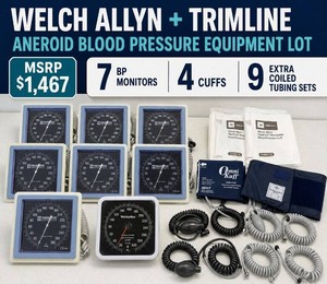 MSRP $1,467 Lot of 7 Welch Allyn and Trimline Aneroid Blood Pressure Monitors  4 Cuffs and 9 Extra Coiled Tubing Sets  Bulk Clinic and Exam-Room Supply  Good Condition