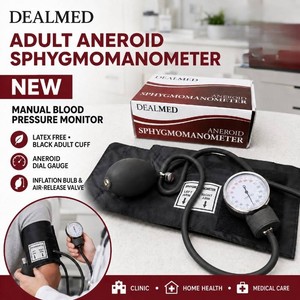 New Dealmed Adult Aneroid Sphygmomanometer  Latex-Free Black Cuff and Manual Blood Pressure Monitor for Clinics, Home Health and Medical Care